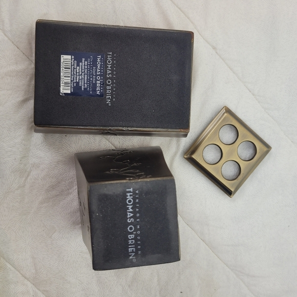 Thomas O'Brien Metal Bronze Soap Dish Toothbrush Holder Set Leaf Detail Bath - Picture 2 of 12